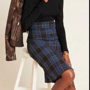 Maeve Anthropologie Plaid Navy Pencil Skirt